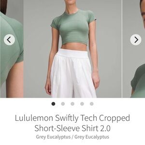 Lululemon Swift Tech Cropped Short Sleeve Shirt 2.0 Grey Eucalyptus Size 10